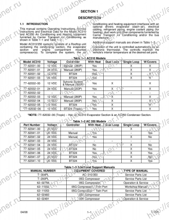 operation and service manual transport air conditioning unit for models ac310 ac350